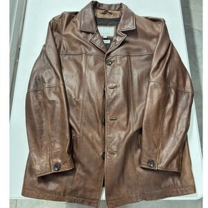 wilson Brown Leather Car Coat Mens Button Front Thinsulate Removable Liner L